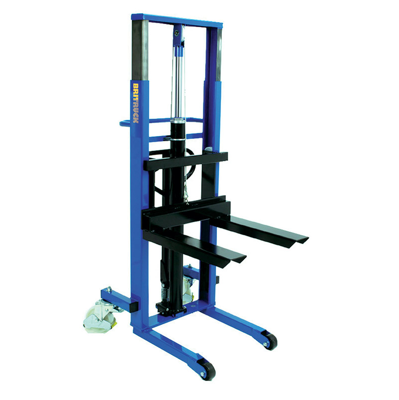 This is an example of a large, blue pallet lifter. 